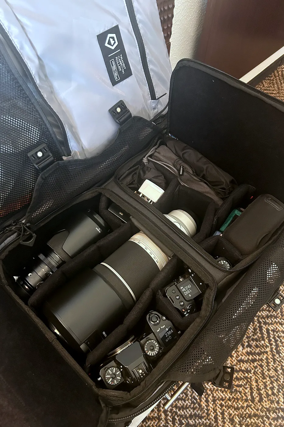 One of Alan's camera bags, showing he is slightly obsessed with packing efficiency!